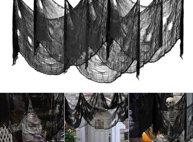 3 Pack Halloween Creepy Cloth 79 x 30 Inch, Spooky Halloween Polyester Scary Gauze Cloth Doorways Giant Tapestry for Halloween Decorations Outdoor Yard Home Wall Decor (Black)