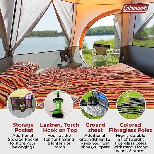 SALE Tent Octagon, 6 Man Festival Dome Tent, 6 Person Family Camping Tent with 360 Degree Panoramic View, Stable Steel Pole Construction, Sewn-in Groundsheet, 100 Percent