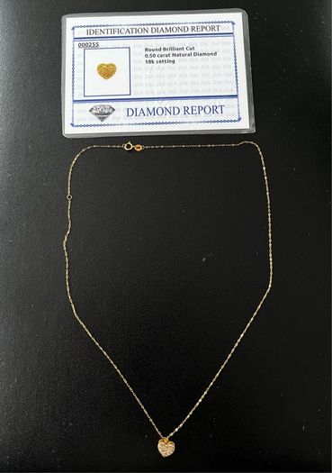 18k Solid Gold 0.7g & 0.50ct Natural Diamond Heart Pendant Necklace - ultra-lightweight