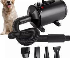 2800W Dog Hair Dryer And Pet Blower with Adjustable Speed 4 Nozzles Low Noise Black
