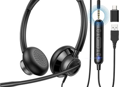 New Bee USB Headset with Microphone, Headphones with Microphon with Noise Cancellation