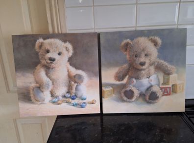 Two lovely teddy bear on canvas prints