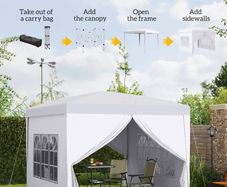 3 x 3m Pop Up Gazebo,. Wedding Party Canopy Tent Marquee with Carry Bag and Windows, White