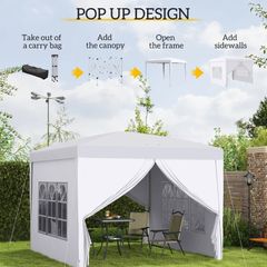 3 x 3m Pop Up Gazebo,. Wedding Party Canopy Tent Marquee with Carry Bag and Windows, White