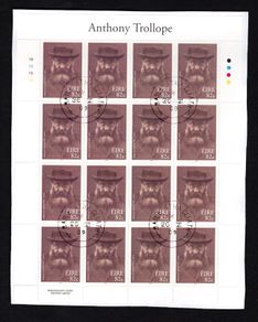 2009 Ireland Anthony Trollope (Novelist) Stamp Sheetlet Plate 1B1B1B1B Fine CDS Used with Dublin cancel of 26th June 2009 (First day of issue)
