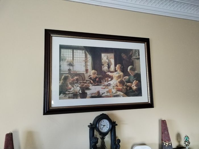 Framed Picture - Family Having Meal In An Old Farm House