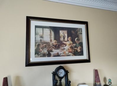 Framed Picture - Family Having Meal In An Old Farm House