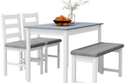 Dining Set, 4-Piece Dining Table Set, 1 Table, 1 Bench, 2 Chairs, Gray + White