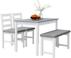 Dining Set, 4-Piece Dining Table Set, 1 Table, 1 Bench, 2 Chairs, Gray + White