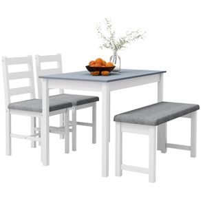 Dining Set, 4-Piece Dining Table Set, 1 Table, 1 Bench, 2 Chairs, Gray + White