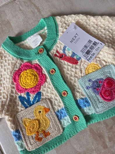 First Size (Newborn), With Tags Next Multi Pastel Crochet Animal Knitted Baby Cardigan