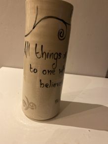 Reduced Fabulous ceramic vase with message from St Bernard of Clairveux .