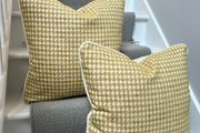 Handmade Mustard Yellow Houndstooth Cushion Covers with Cream Piping  Pair, 20 x 20 Inches