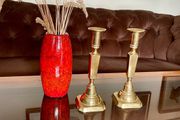 Pair Gun Barrel Deco Era Brass Candlesticks Early 20th Century