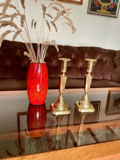 Pair Gun Barrel Deco Era Brass Candlesticks Early 20th Century