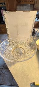 Killarney Irish crystal fruit bowl featuring deep cuts and a decorative gold ormolu metal stand