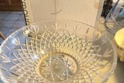 Killarney Irish crystal fruit bowl featuring deep cuts and a decorative gold ormolu metal stand