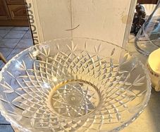 Killarney Irish crystal fruit bowl featuring deep cuts and a decorative gold ormolu metal stand