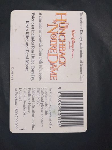 Disney telecom eireann callcards inc Aladdin Pocahontas and hunchback of notre dame