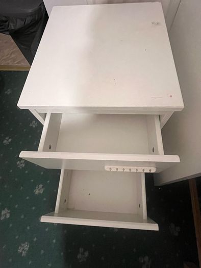 White Bedside Table with 2 Drawers - Good Condition