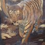 Vintage Wood Inlay Panel Tiger Image 3