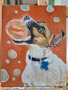 A bubbly Jack Russell - oil painting