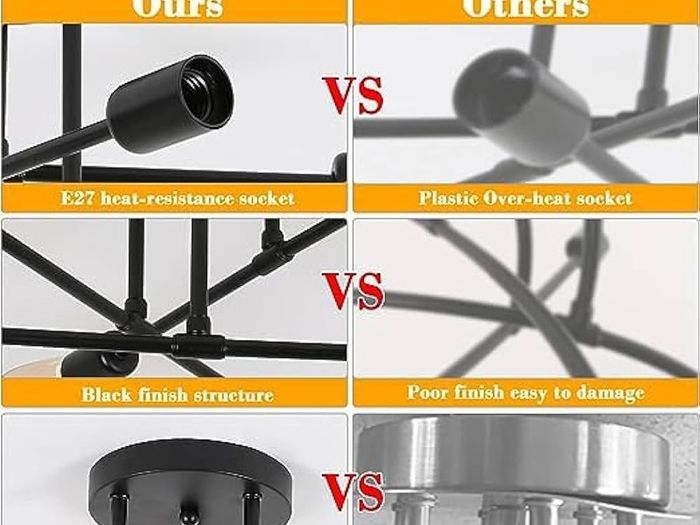 NEW SALE | Chandelier Light, 6 Lights Industrial Semi Flush Mount Ceiling Lamp, Vintage Chandelier Lighting for Living Room Bedroom Kitchen Dining Room Hallway E27