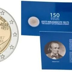 Estonia 2 Euro Commemorative Coin 2022 - Estonian Literary Society. Coincard. BU