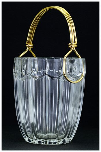 Mid Century Modern Bohemian 1960s August Walther Crystal Ice Bucket, Gold Handle
