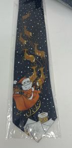 Black Christmas Tie With Santa and 7 Reindeer. New in packaging.