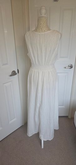Shein White Boho Maxi Dress Crochet Waist Sleeveless Summer Beach M