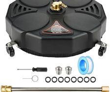 18 Inch Surface Cleaner for Pressure Washer with 4 Wheels, Driveway Power Washer Attachment with 2 Extension Wands and 2 Replacement Nozzles, 3600 PSI, Black