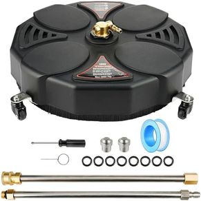 18 Inch Surface Cleaner for Pressure Washer with 4 Wheels, Driveway Power Washer Attachment with 2 Extension Wands and 2 Replacement Nozzles, 3600 PSI, Black