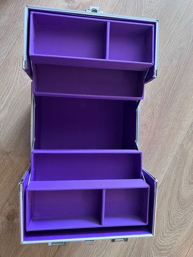 Vanity Box Cosmetics Case Makeup Organiser Box Beauty Cosmetic Make Up Storage Case 4 Trays Lockable with Keys, Purple