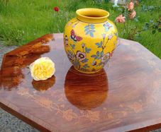 Set of 2 Stunning Imperial Yellow Cloisonne Famille Rose Style Ceramic Vase