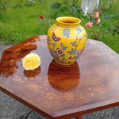 Set of 2 Stunning Imperial Yellow Cloisonne Famille Rose Style Ceramic Vase