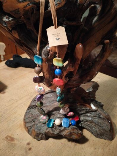 handmade  bohemian style chunky bead necklace .