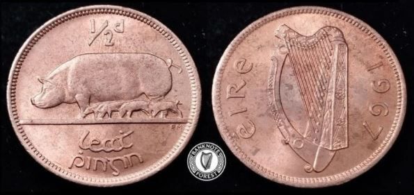 [#2515] - Ireland 1967 | Irish 1/2d | Irish Half Penny | KM.10 | UNC