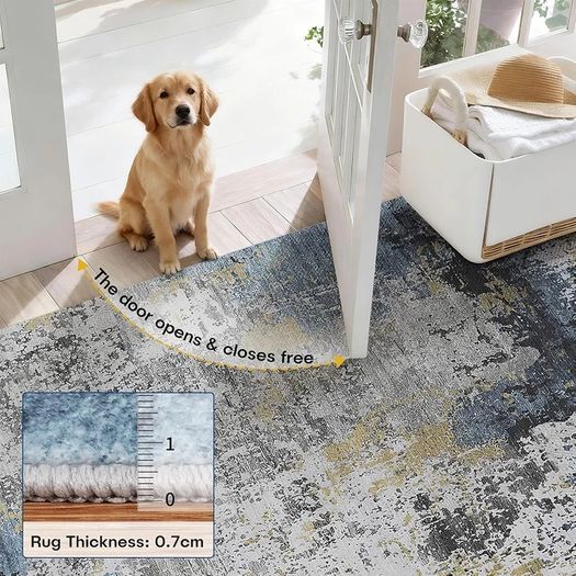 Living Room Rug  Modern Abstract Low Pile Area Carpet Non Slip Washable Mat for Bedroom Hallway Kitchen Laundry  Entryway Utility Beside Sofa Office Blue Gold