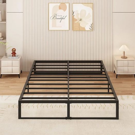 Small Double Bed Frame 120x190 cm Metal Platform Bed Small Double Steel Slat Support, Easy Assembly, Noise Free, No Box Spring Needed, 36cm High, Black