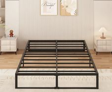 Small Double Bed Frame 120x190 cm Metal Platform Bed Small Double Steel Slat Support, Easy Assembly, Noise Free, No Box Spring Needed, 36cm High, Black