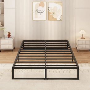 Small Double Bed Frame 120x190 cm Metal Platform Bed Small Double Steel Slat Support, Easy Assembly, Noise Free, No Box Spring Needed, 36cm High, Black