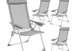 Garden Chairs Adjustable with Armrests Grey Set of 4 Aluminium Folding Chairs