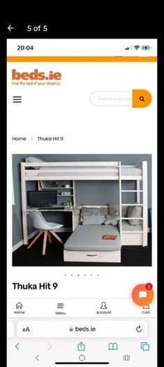 Bed with desk (high sleeper) for children