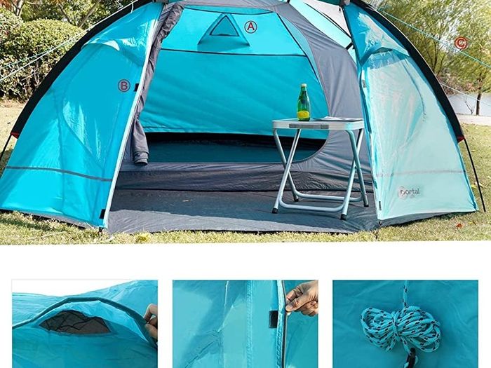 3-4 Man Tent with Porch, Camping Tent for 3 to 4 Persons with Sewn-in Groundsheet, 4000mm Waterproof Family Tent with Bedroom, Lightweight Dome Tent for Outdoor Garden Backpacking Hiking (FREE POSTAGE)