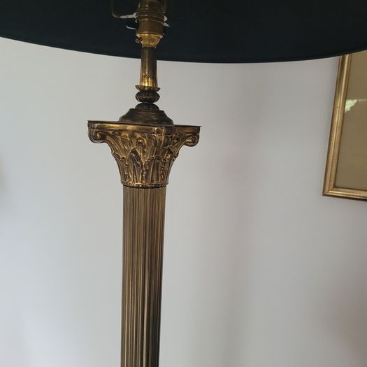Mid-century pair of brass corinthian column standard lamps