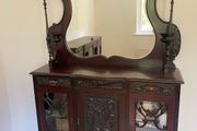 Antique / Vintage Ornate Mahogany Sideboard Display Cabinet with Mirror Back