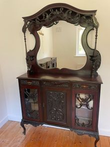 Antique / Vintage Ornate Mahogany Sideboard Display Cabinet with Mirror Back