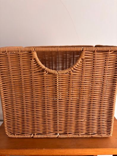 Pair of oak style storage units with 5 wicker drawers