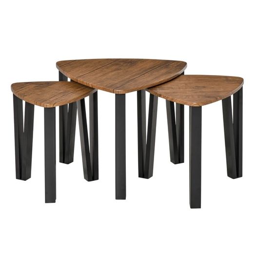 3 PCs Stackable Coffee Table Set Accent Furniture MDF Steel Frame Walnut (FREE POSTAGE)